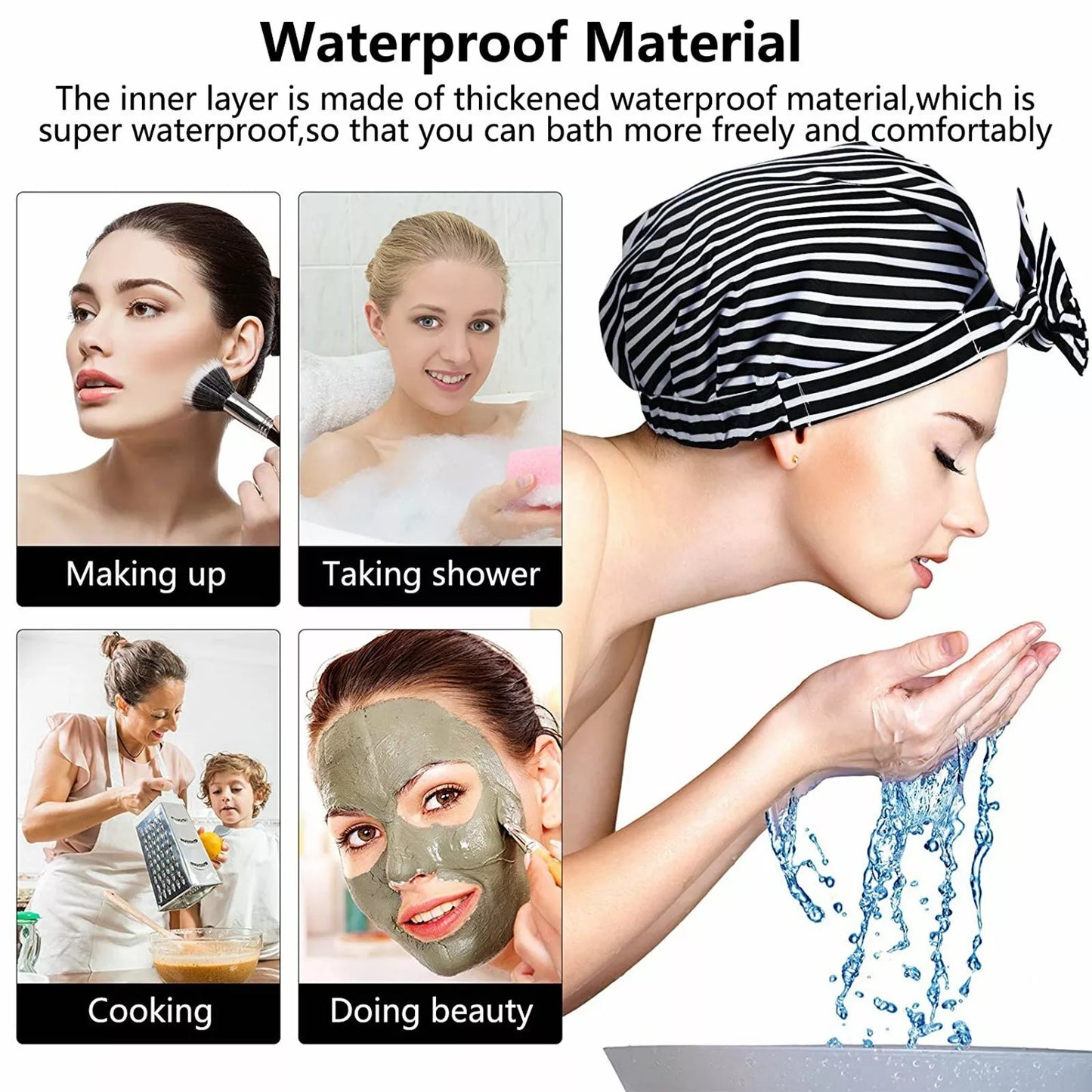 Reusable Women’s Shower Cap – Waterproof Large Turban for Long Hair