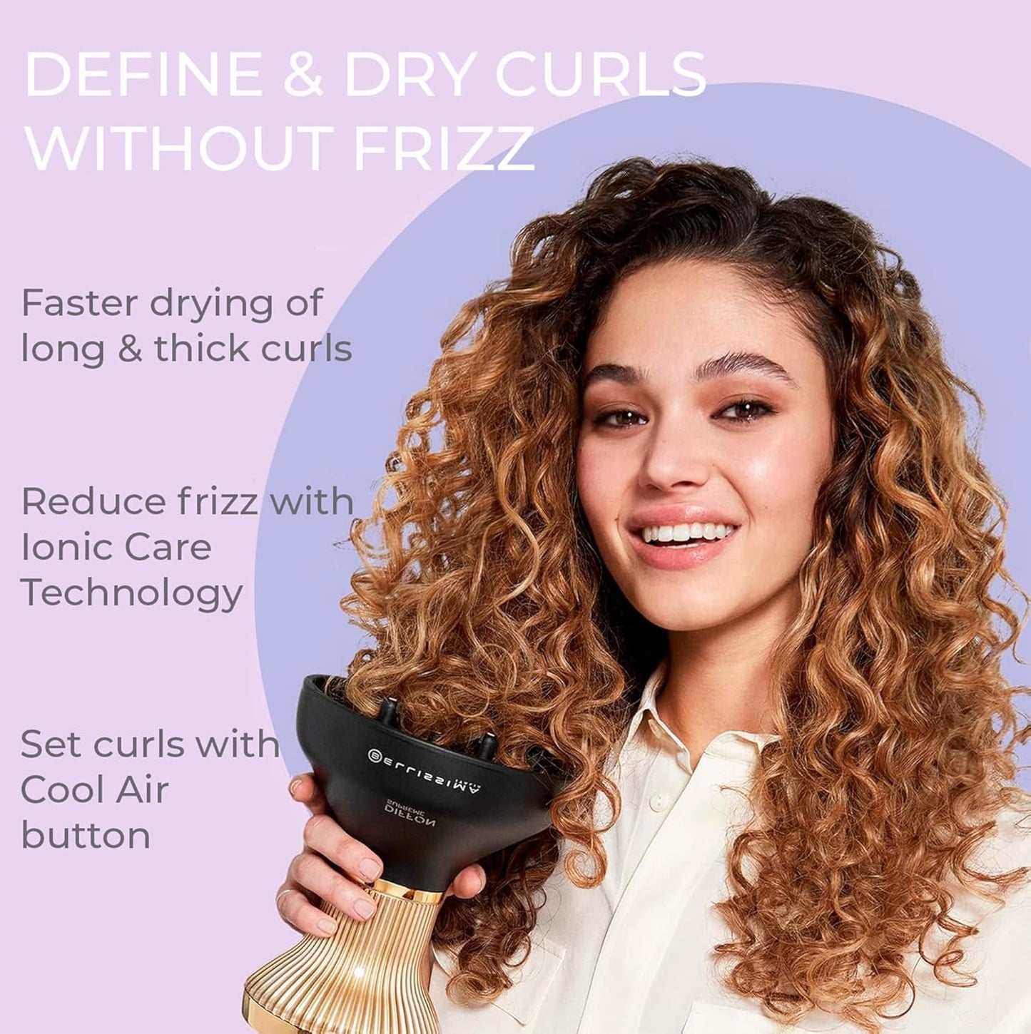 Bellissima Italia Diffon DF1 5000 – Lightweight Curly Hair Dryer & Diffuser with Ceramic Argan Oil