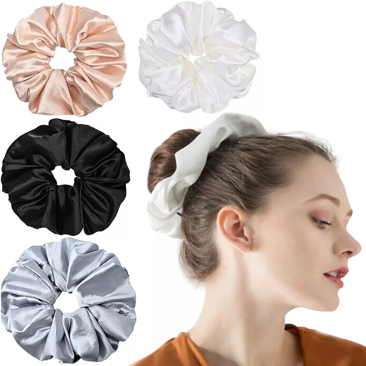 Large Silk Satin Scrunchies – Luxe Elastic Hair Bands for Effortless Style