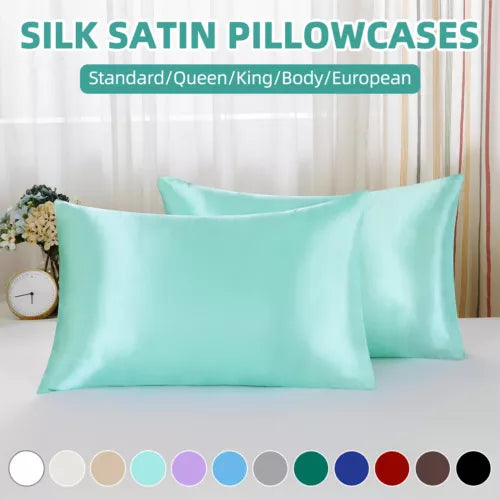 2x Luxury Satin Silk Pillowcases – Wake Up to Frizz-Free, Smooth Hair
