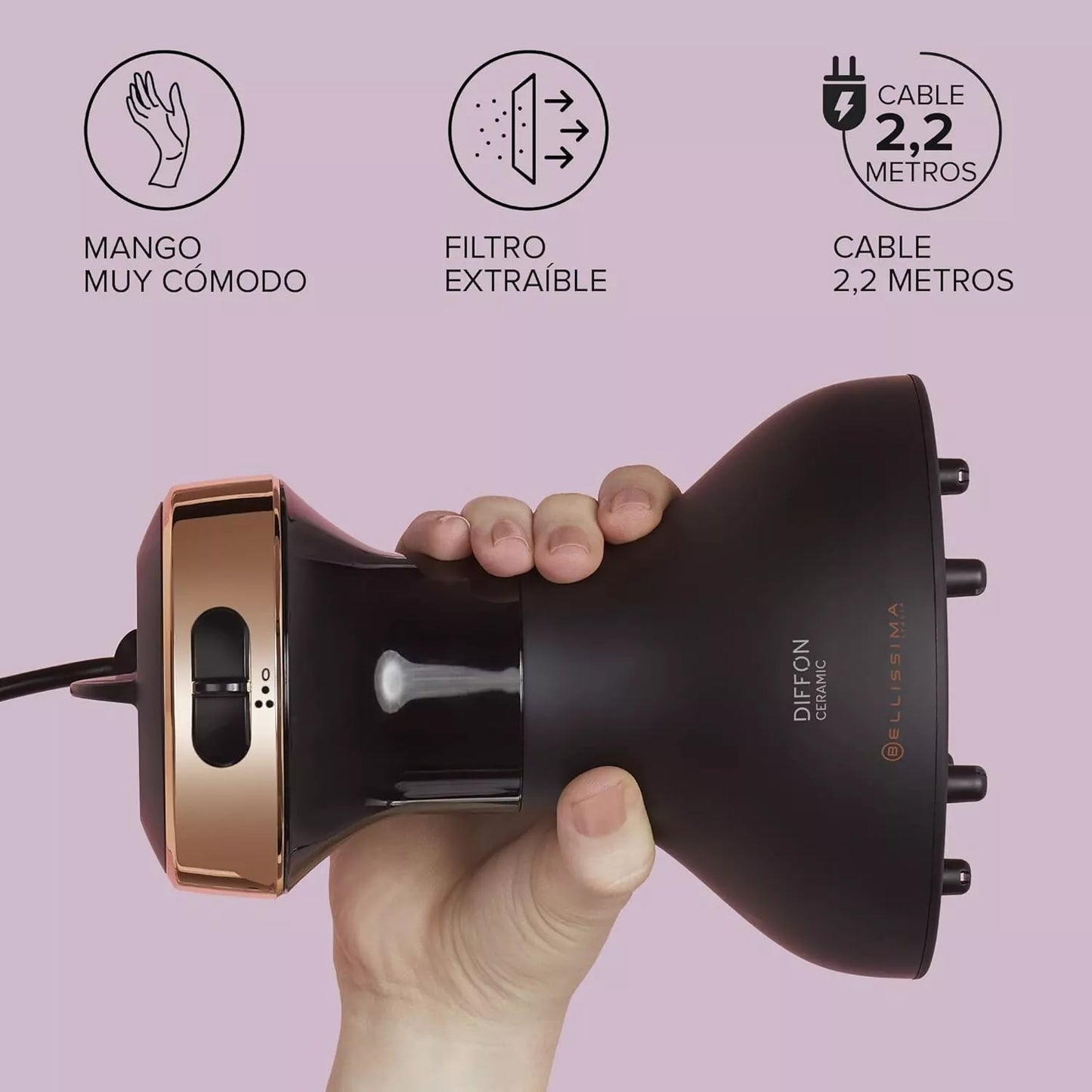 Bellissima Italia Diffon DF1 5000 – Lightweight Curly Hair Dryer & Diffuser with Ceramic Argan Oil
